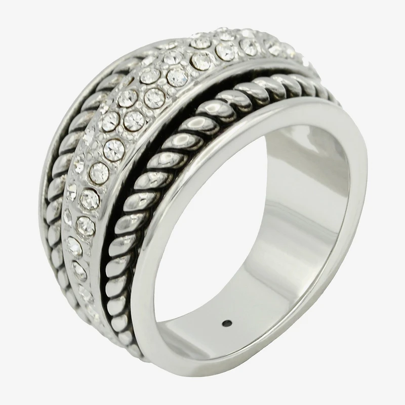Sparkle Allure Antique Twist Womens 6.5MM Crystal Pure Silver Over Brass Band