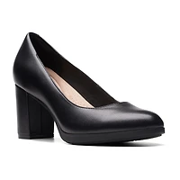Clarks Bayla Skip Womens Round Closed Toe Block Heel Pumps