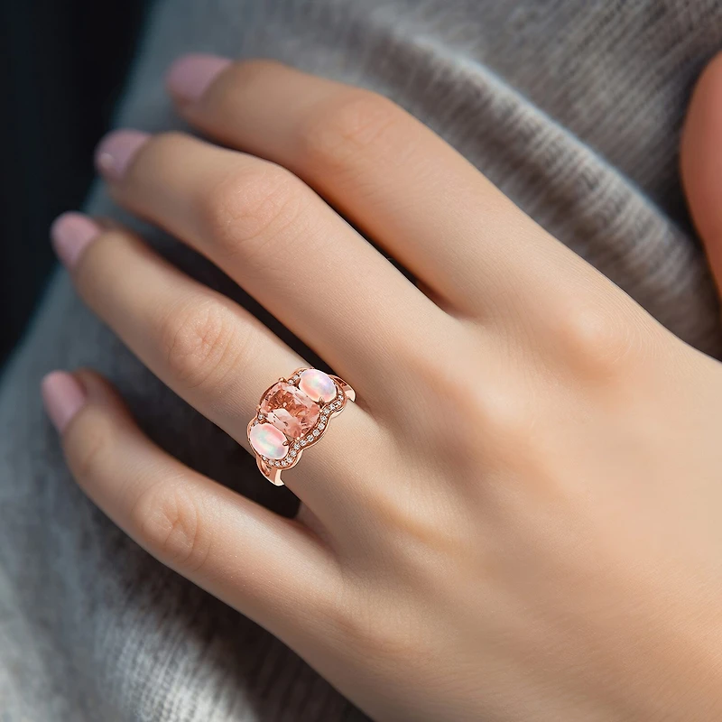 Le Vian® Grand Sample Sale™ Ring featuring Peach Morganite™ Neopolitan Opal™ Vanilla Diamonds® set in 14K Strawberry Gold®