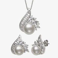 Womens White Cultured Freshwater Pearl Sterling Silver Marquise 2-pc. Jewelry Set