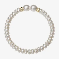 Womens White Cultured Freshwater Pearl 14K Gold Bangle Bracelet