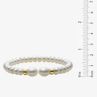 Womens White Cultured Freshwater Pearl 14K Gold Bangle Bracelet