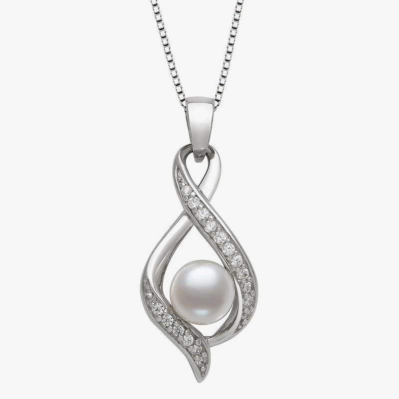 Womens White Cultured Freshwater Pearl Sterling Silver Inch Pendant Necklace