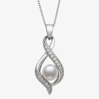 Womens White Cultured Freshwater Pearl Sterling Silver Inch Pendant Necklace