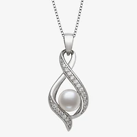 Womens White Cultured Freshwater Pearl Sterling Silver Inch Pendant Necklace
