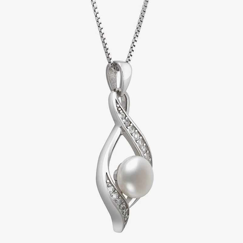 Womens White Cultured Freshwater Pearl Sterling Silver Inch Pendant Necklace