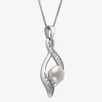 Womens White Cultured Freshwater Pearl Sterling Silver Inch Pendant Necklace