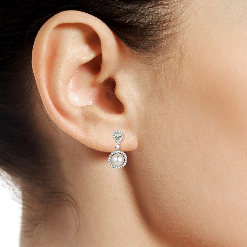 Womens Dyed Cultured Freshwater Pearl Sterling Silver Drop Earrings