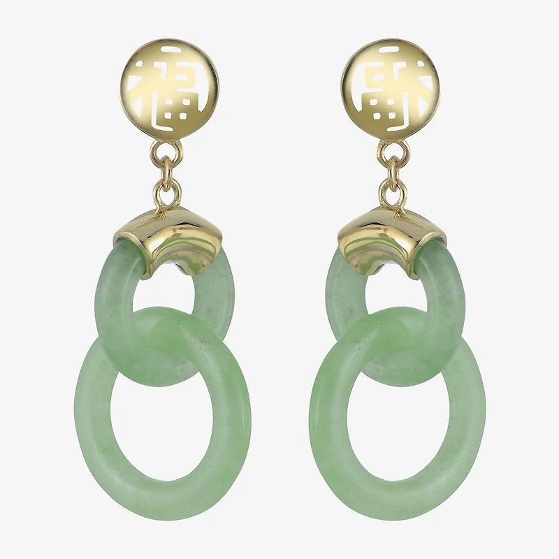 14K Yellow Gold Jade Double Circle Earrings