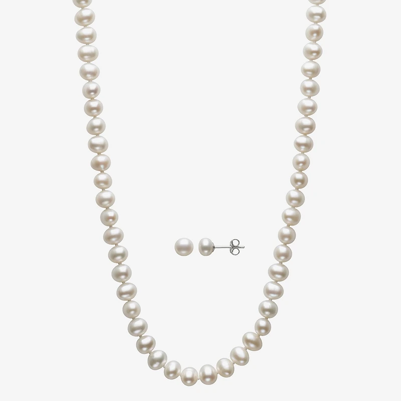 Womens White Cultured Freshwater Pearl Sterling Silver 2-pc. Jewelry Set