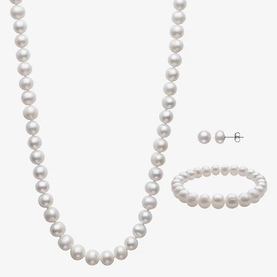 Womens White Cultured Freshwater Pearl Sterling Silver 3-pc. Jewelry Set