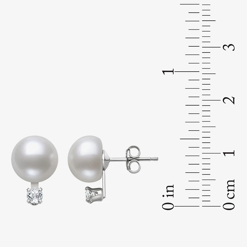 White Cultured Freshwater Pearl Sterling Silver Ball Stud Earrings