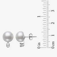 White Cultured Freshwater Pearl Sterling Silver Ball Stud Earrings