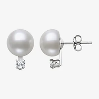 White Cultured Freshwater Pearl Sterling Silver Ball Stud Earrings
