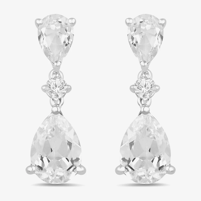 Womens Lab Created White Sapphire Sterling Silver Drop Earrings