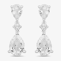 Womens Lab Created White Sapphire Sterling Silver Drop Earrings
