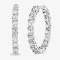 Womens Lab Created White Sapphire Sterling Silver 6.3mm Hoop Earrings