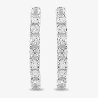 Womens Lab Created White Sapphire Sterling Silver 6.3mm Hoop Earrings