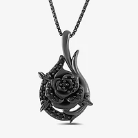 Womens 1/6 CT. T.W. Natural Black Diamond Sterling Silver Flower 18 Inch Pendant Necklace