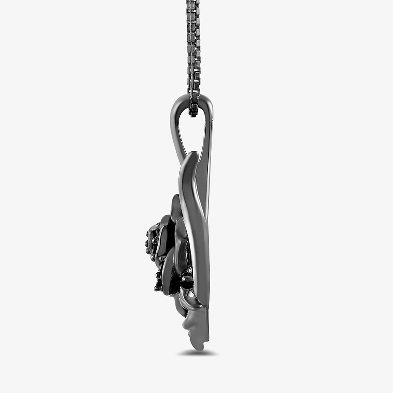 Womens 1/6 CT. T.W. Natural Black Diamond Sterling Silver Flower 18 Inch Pendant Necklace