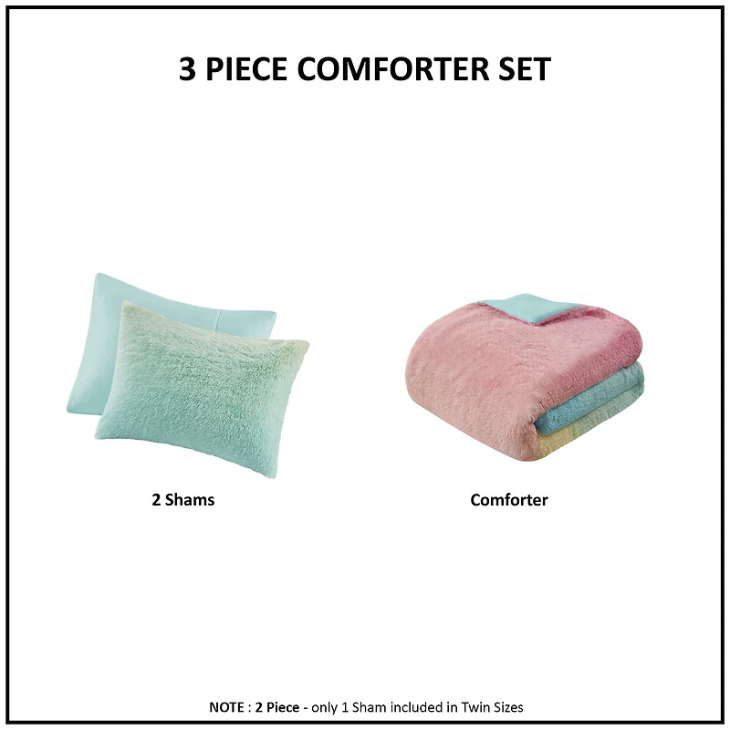 Intelligent Design Talia Ultra Cozy & Soft Ombre Shaggy Faux Fur Comforter Set With Sham