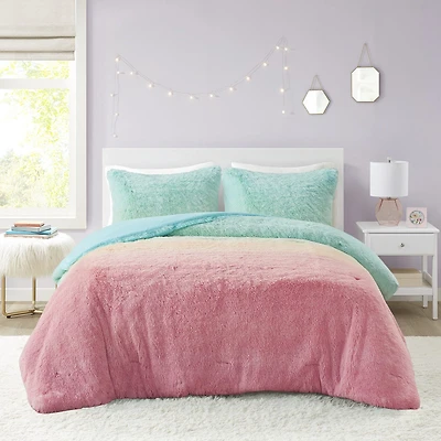 Intelligent Design Talia Ultra Cozy & Soft Ombre Shaggy Faux Fur Comforter Set With Sham