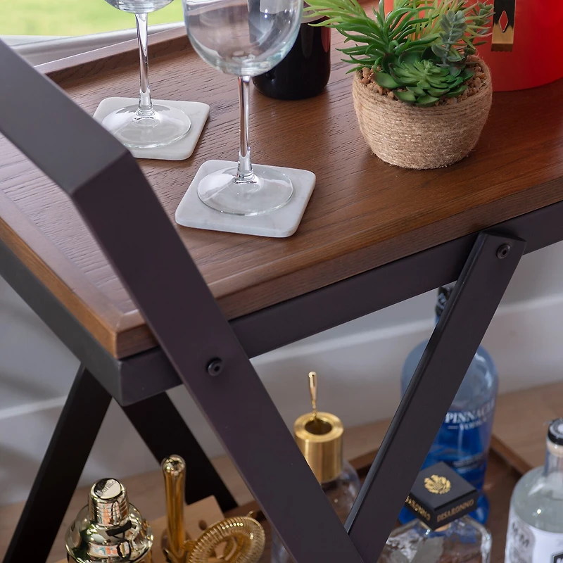 Linon Ebbtide Wood-Top Serving Cart
