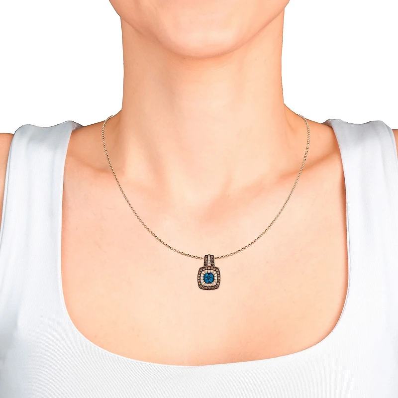 Le Vian® Pendant featuring 1 CT. Deep Sea Blue Topaz™ 1/4 CT. Nude Diamonds™ 3/8 CT. Chocolate Diamonds® set in 14K Strawberry Gold®