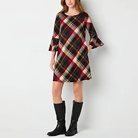 Jessica Howard Womens Boat Neck 3/4 Sleeve Plaid Shift Dress