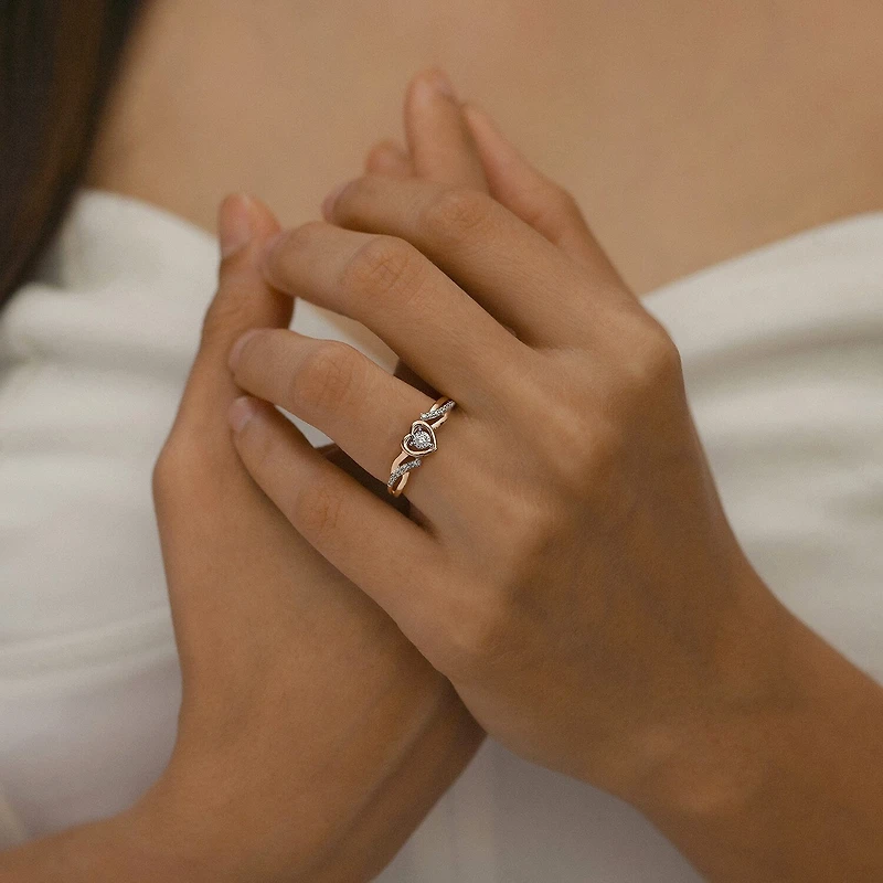 Promise My Love Womens 1/10 CT. T.W. Natural White Diamond 10K Gold Heart Ring