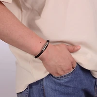 Mens Braided Black Leather Stainless Steel Bracelet