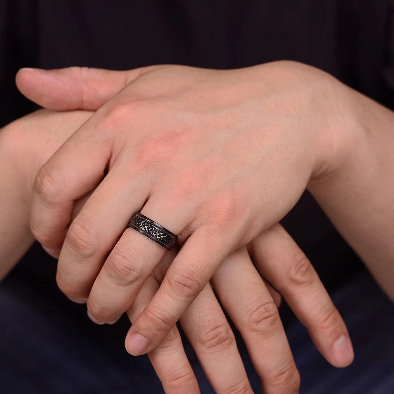 Mens Textured Black Zirconium Wedding Band