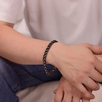 Mens Stainless Steel & Black IP 9" 8mm Wheat Bracelet