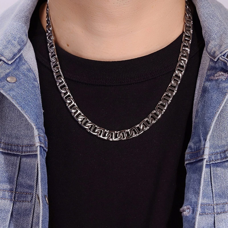 Mens Stainless Steel 10mm Marine Link Chain