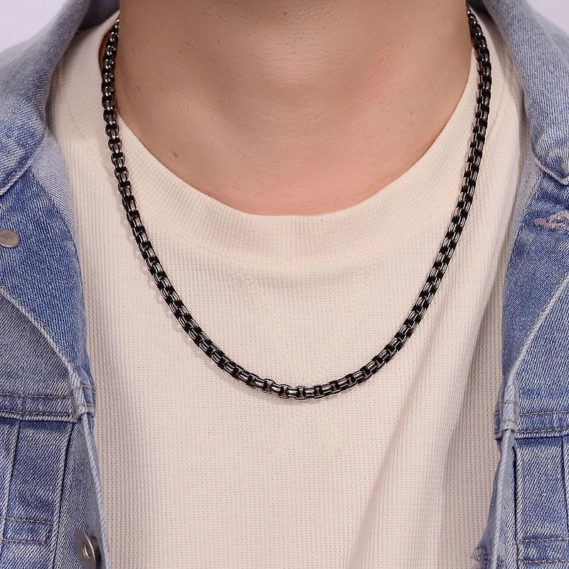 Mens Stainless Steel Inch Box Chain Necklace