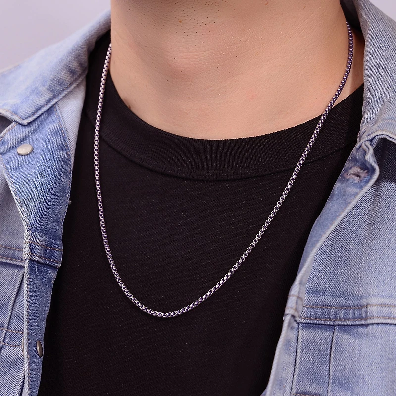 Mens Stainless Steel Inch Box Chain Necklace