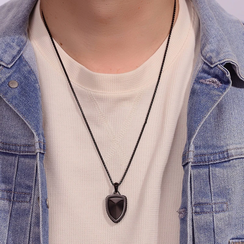 Shield Mens Stainless Steel 24 Inch Pendant Necklace