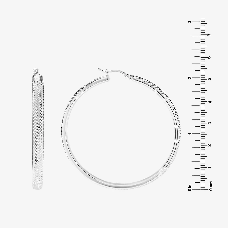 Womens Sterling Silver 55mm Round Hoop Earrings