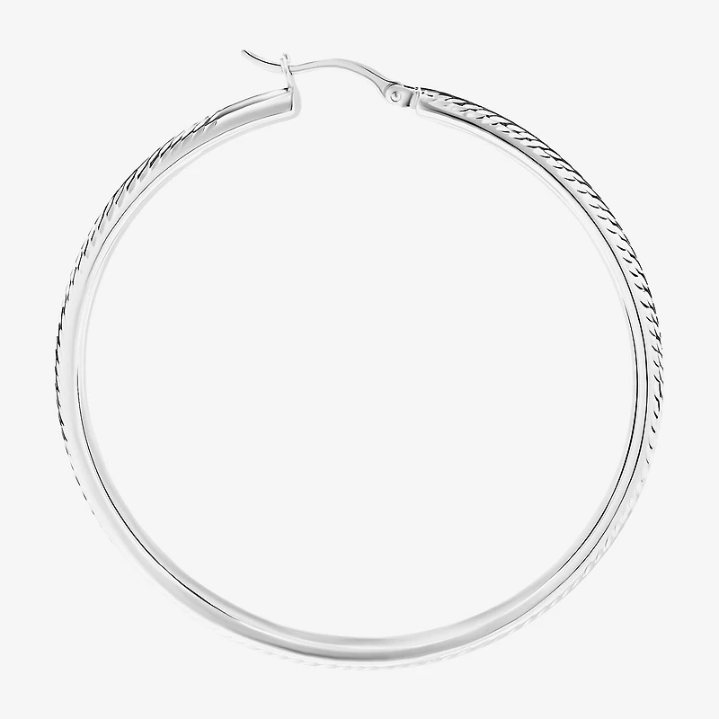 Womens Sterling Silver 55mm Round Hoop Earrings
