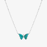 Womens Blue Turquoise Sterling Silver Butterfly 16 Inch Pendant Necklace