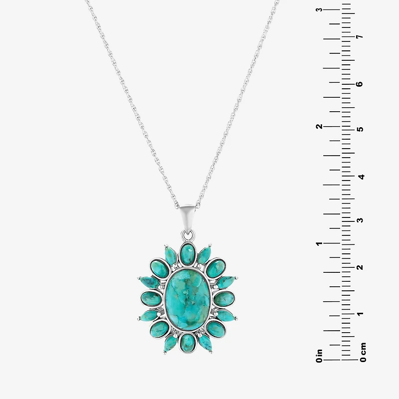 Womens Blue Turquoise Sterling Silver Oval 18 Inch Pendant Necklace