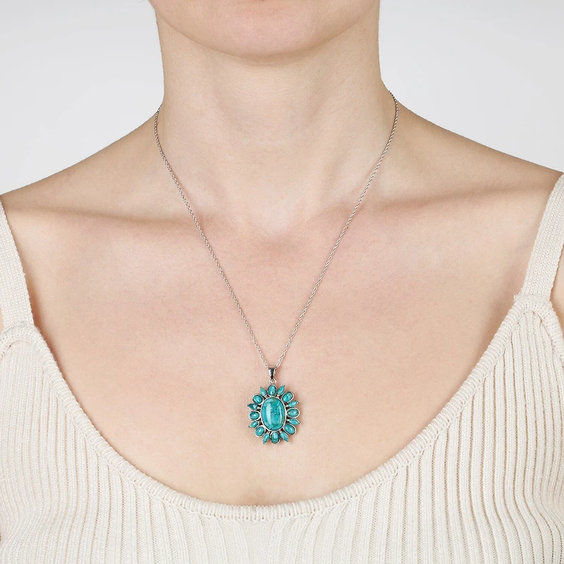 Womens Blue Turquoise Sterling Silver Oval 18 Inch Pendant Necklace