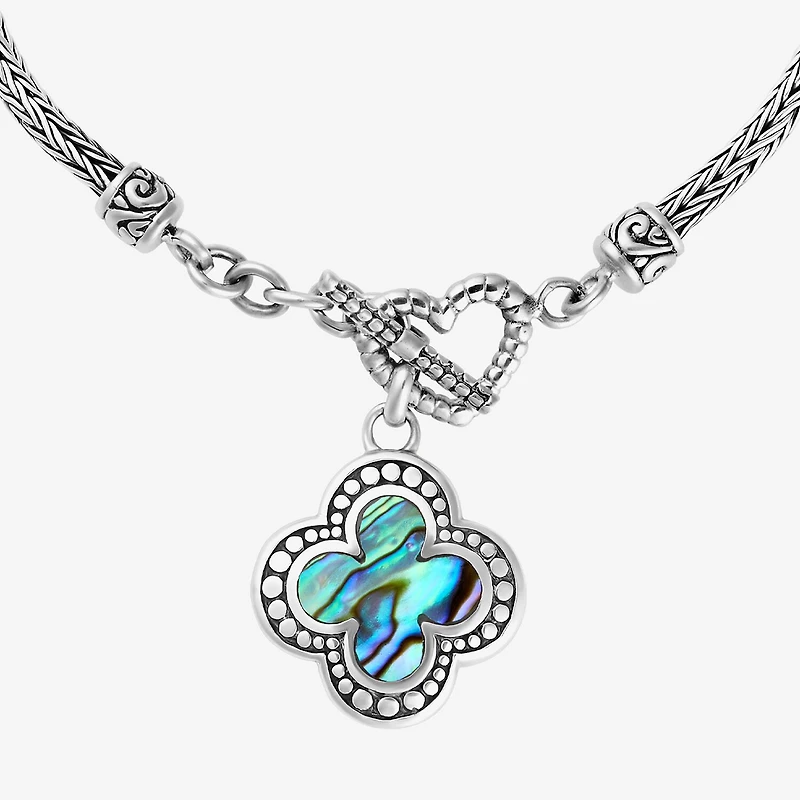 Bali Inspired Womens Blue Abalone Sterling Silver Charm Bracelet