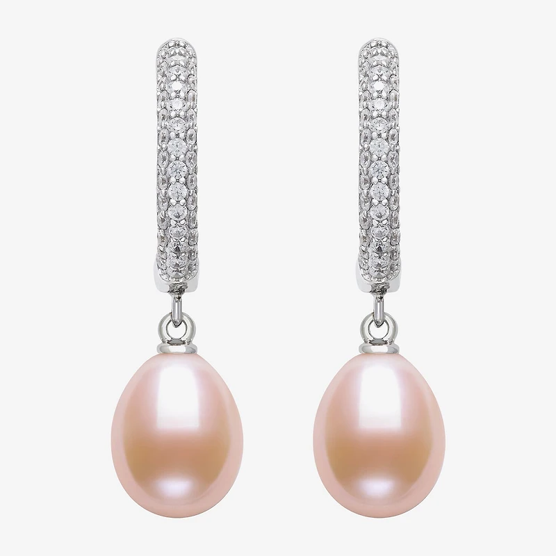 Womens Pink Cultured Freshwater Pearl Sterling Silver Drop Earrings