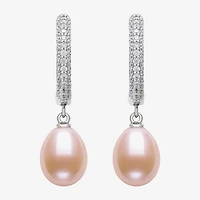 Womens Pink Cultured Freshwater Pearl Sterling Silver Drop Earrings