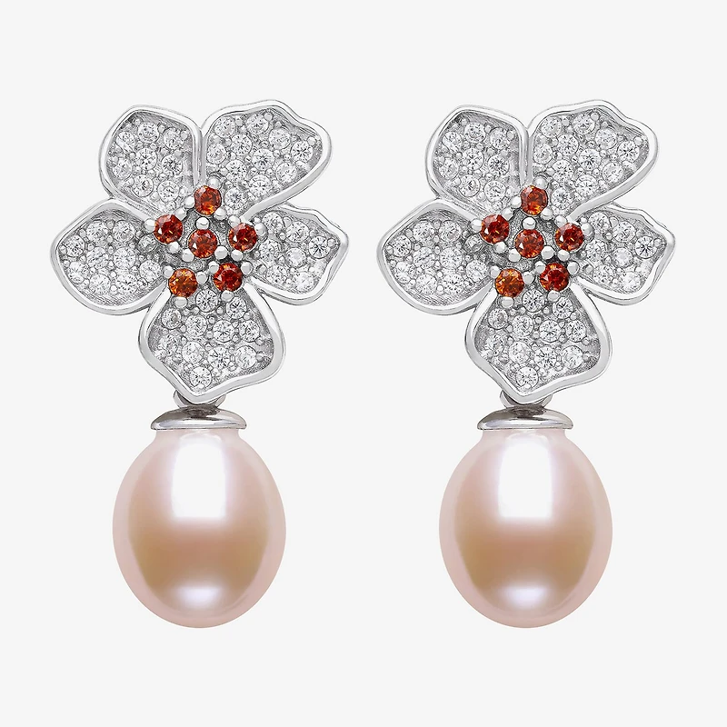 Womens Pink Cultured Freshwater Pearl Sterling Silver Drop Earrings