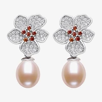 Womens Pink Cultured Freshwater Pearl Sterling Silver Drop Earrings