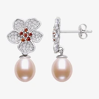 Womens Pink Cultured Freshwater Pearl Sterling Silver Drop Earrings