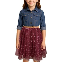 Lilt Little & Big Kid Girls Long Sleeve Midi Floral Shirt Dress
