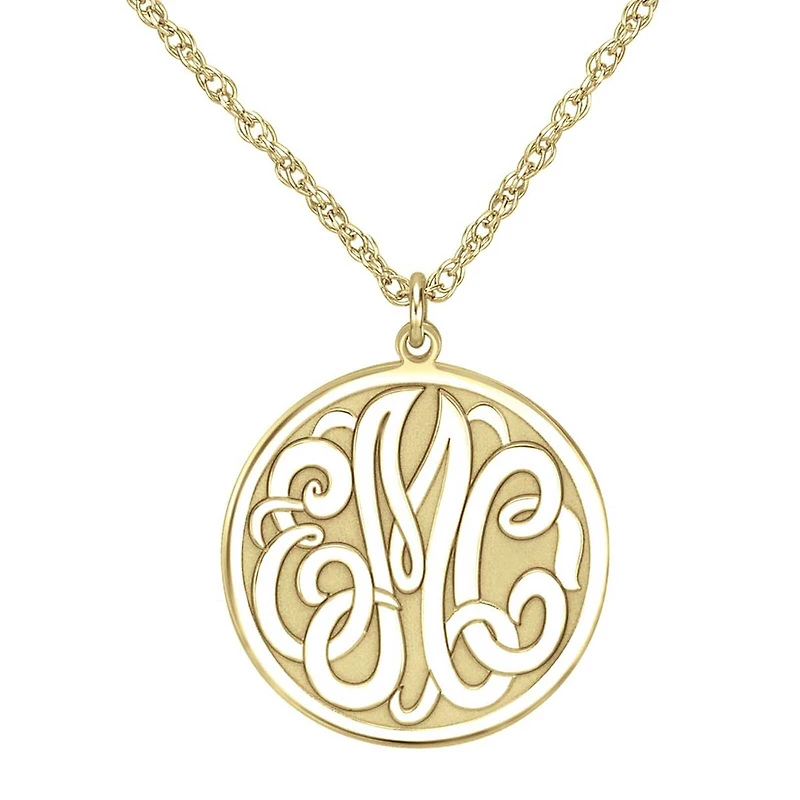 Personalized 14K Gold Over Silver 20mm Monogram Round Pendant Necklace